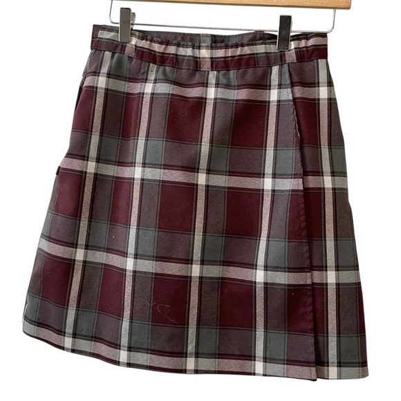 Plaid Mini Wrap Skirt Skort Uniform Girls 12 Grunge Steampunk Preppy Dennis Red - Picture 3 of 11